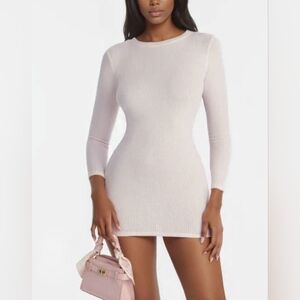 Long Sleeve Ribbed Form Fitting Short Dress in Light Pink NWOT